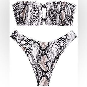 Zaful snakeskin print ruffle tie bandeau bikini set size small 4